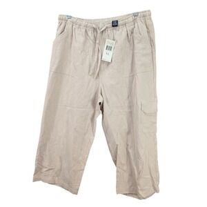 Jenny C Women's Khaki Capri Pants Pockets Drawstring Minimalist Boho Size XL NWT